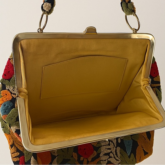 Vintage Tapestry Carpet Bag Purse | 10x14” Floral Boho Handbag with Gold Frame - Picture 3 of 3